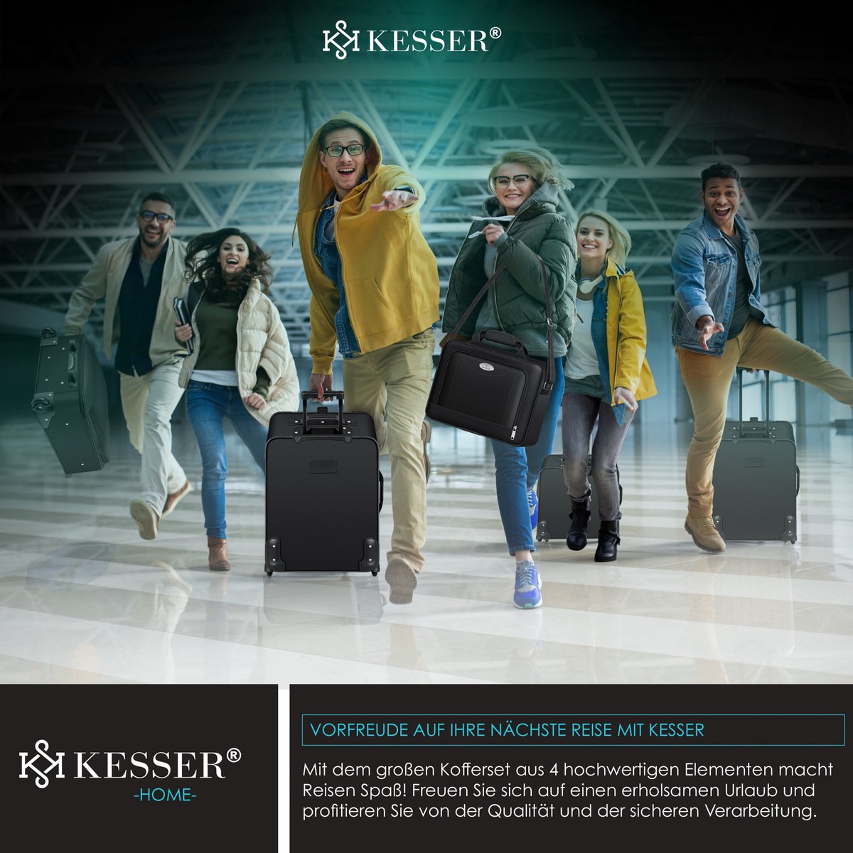 KESSER® Reiskofferset - 4-delig - Trolley - Kofferset - Zwart
