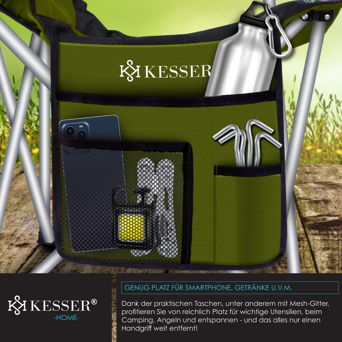 KESSER® Campingstoel - Visstoel - Vouwstoel - Khaki