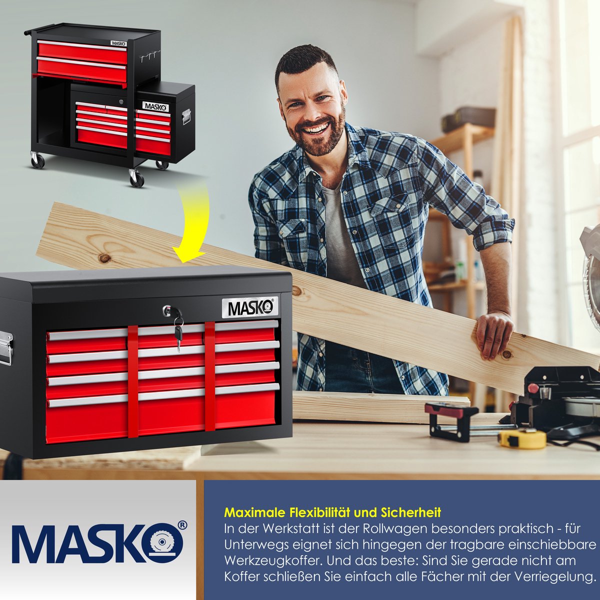 Masko® Werkplaatswagen - Gereedschapswagen - 9 vakken - Rood