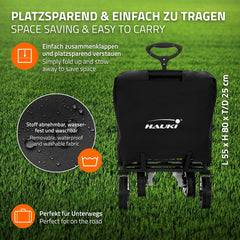 Hauki Bolderkar XXL, opvouwbaar, met dak en tas, zwart/grijs, handwagen, inklapbaar, om te duwen en te trekken, transportwagen voor kinderen, 360° draaibare voorwielen, PU-wielen met remmen •