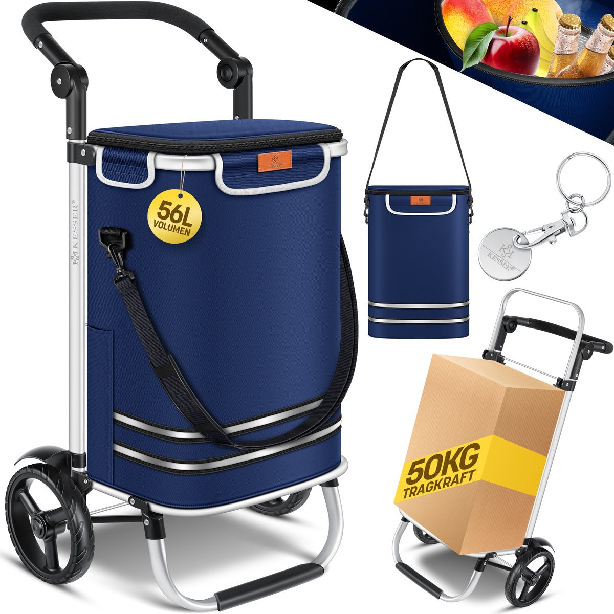 KESSER® Boodschappentrolley - Boodschappenwagen - 56L - tot 50kg  - Marineblauw