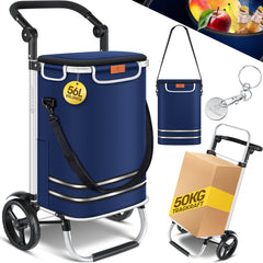 KESSER® Boodschappentrolley - Boodschappenwagen - 56L - tot 50kg  - Marineblauw