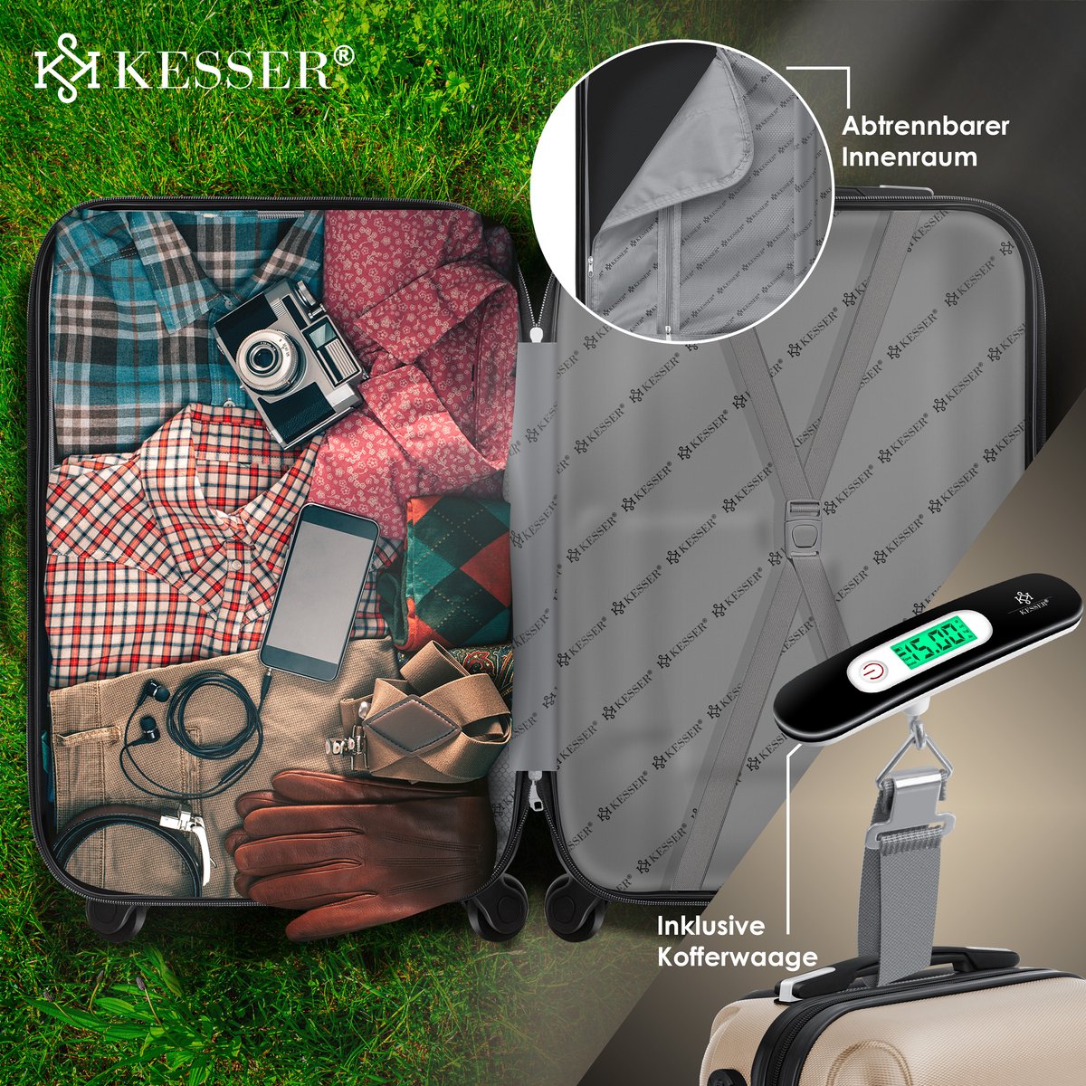 KESSER® Reiskofferset - 4-delig - ABS- Kofferset - Champagne
