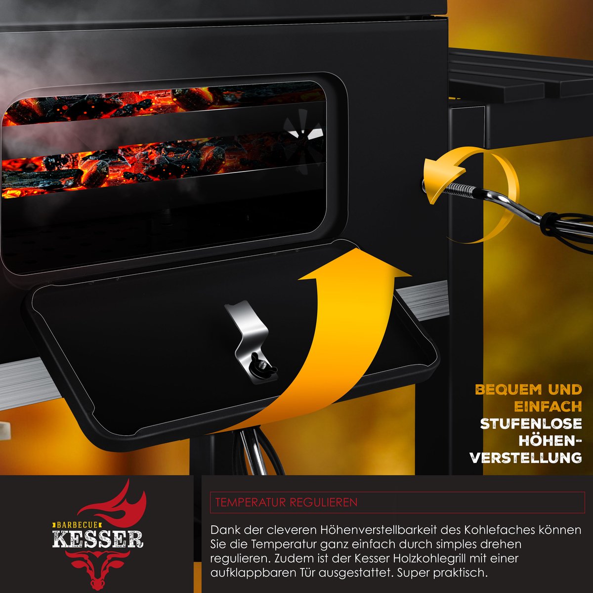 KESSER® XL Houtskoolbarbecue - BBQ - RVS Handvat - Zwart