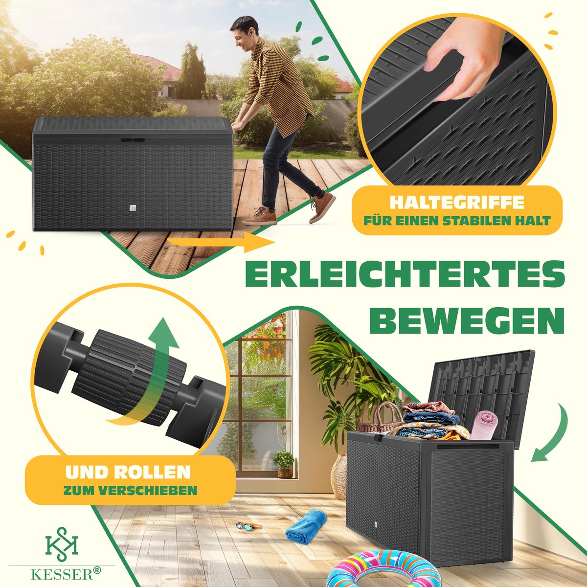 KESSER® Opbergbox 290L - Inklapbaare - Tuinkist - Antraciet •