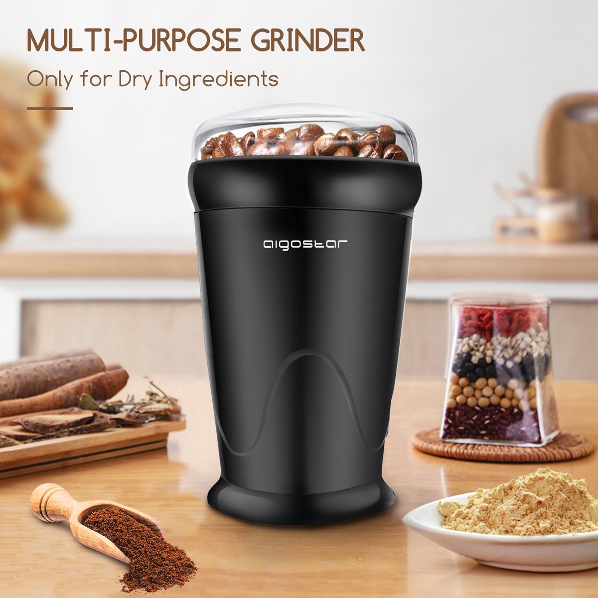 Aigostar Breath 30CFR - Koffiemolen - koffiemaler - Coffee Grinder - koffiemolen electrisch - Elektrische Koffiebonen Maler - BPA-vrij - Zwart •