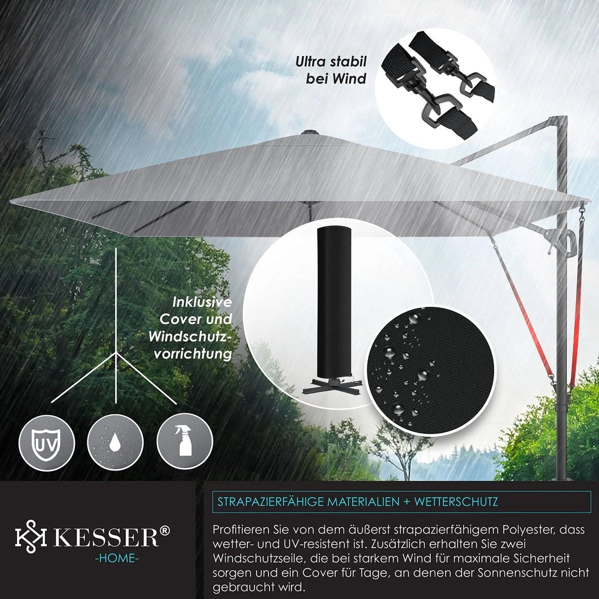 KESSER® Parasol Zwenkparasol SUN XL 300 x 300 cm incl. hoes + windbescherming draaibaar kantelbaar marktparasol groot 360° draaibaar tuinparasol met zwengel zonwering UV50+ De productbeoordeling is 4,5 sterren, gebaseerd op 26 beoordelingen