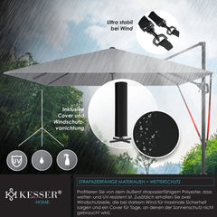 KESSER® Parasol Zwenkparasol SUN XL 300 x 300 cm incl. hoes + windbescherming draaibaar kantelbaar marktparasol groot 360° draaibaar tuinparasol met zwengel zonwering UV50+ De productbeoordeling is 4,5 sterren, gebaseerd op 26 beoordelingen