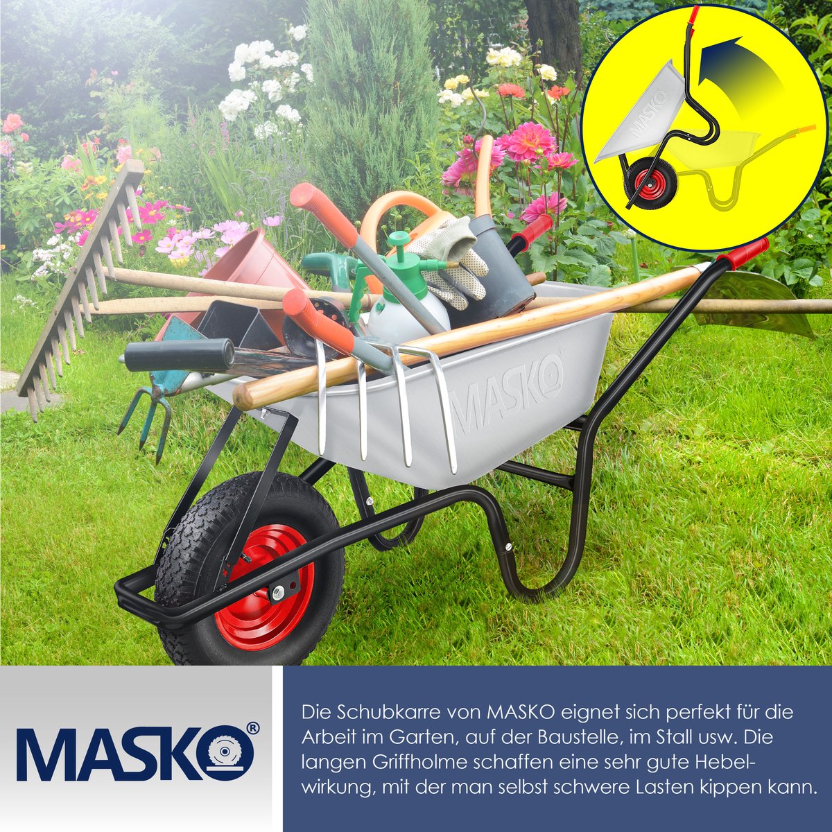 MASKO® Kruiwagen - 100L - Tot 250kg - Zilver