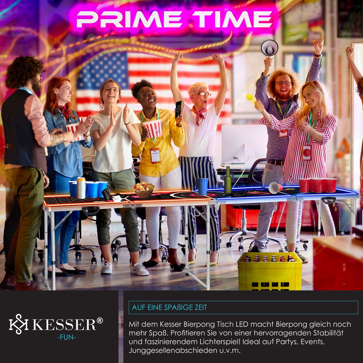 KESSER® LED Beerpong Tafel - Bierpong Tafel - Verstelbaar - Opvouwbaar