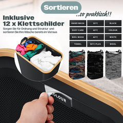 KESSER® Wasmand met Deksel - Opvouwbare Wasbox - Wassorteerder met Uitneembare 3x Waszakken inclusief wasinstructies - Zwart, 140 liter