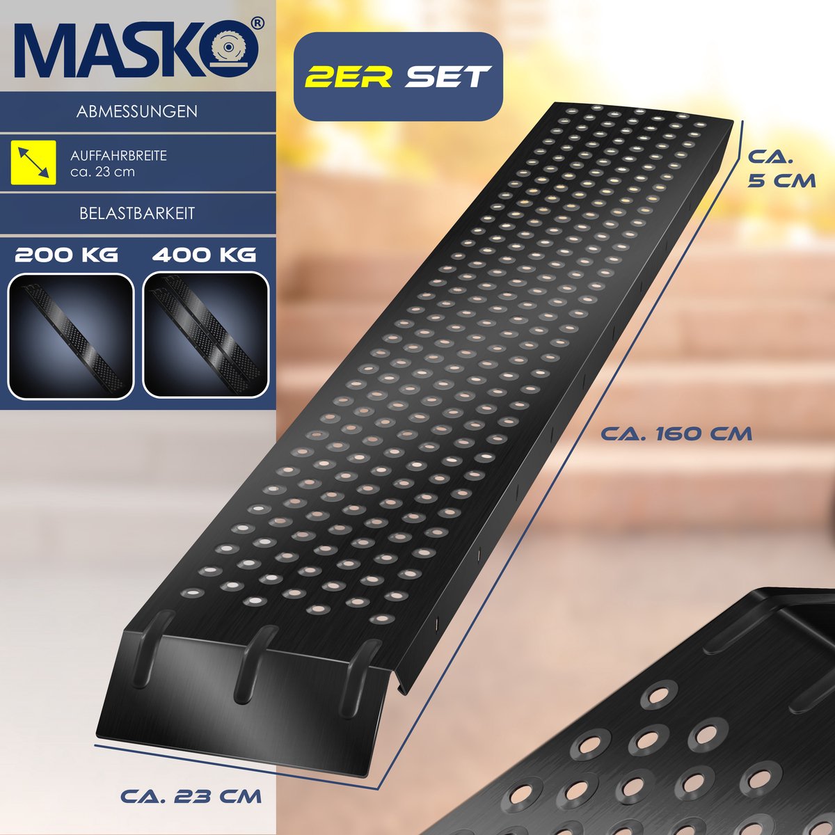 MASKO® 2X Oprijplaat - Antislip - 200kg per plaat - Zwart