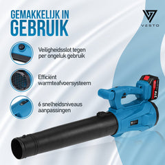 Vesto® Bladblazer op Accu - Compacte en Draadloze Bladblazer voor Tuin en Oprit - Lichtgewicht en Krachtig - Geschikt voor Bladeren en Tuinafval - Inclusief Oplader