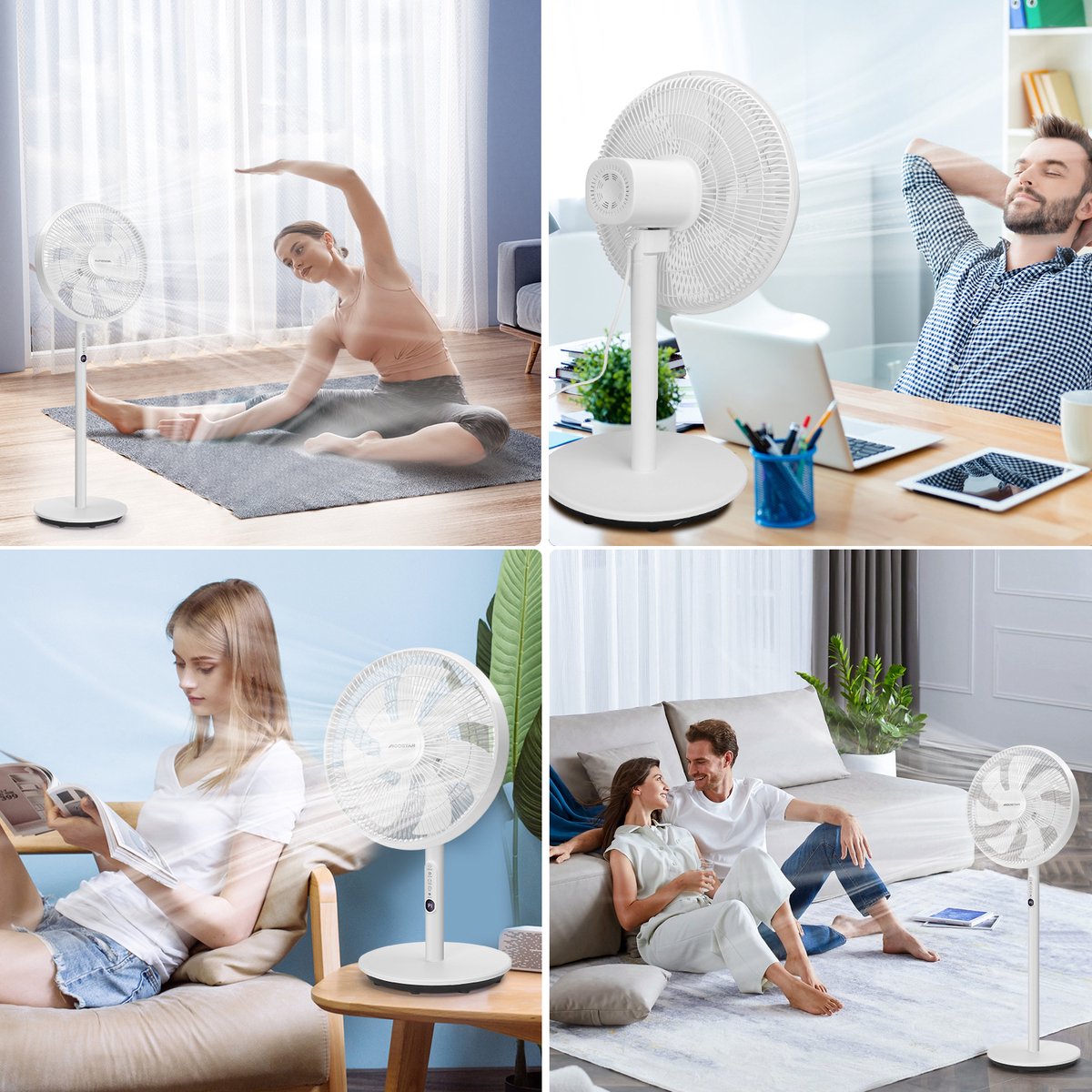 Aigostar Statiefventilator Sedate - Staande ventilator-Afstandsbediening-Timer- Stille Werking -3 snelheden- In hoogte verstelbaar - 7 bladen - 45W - Wit •