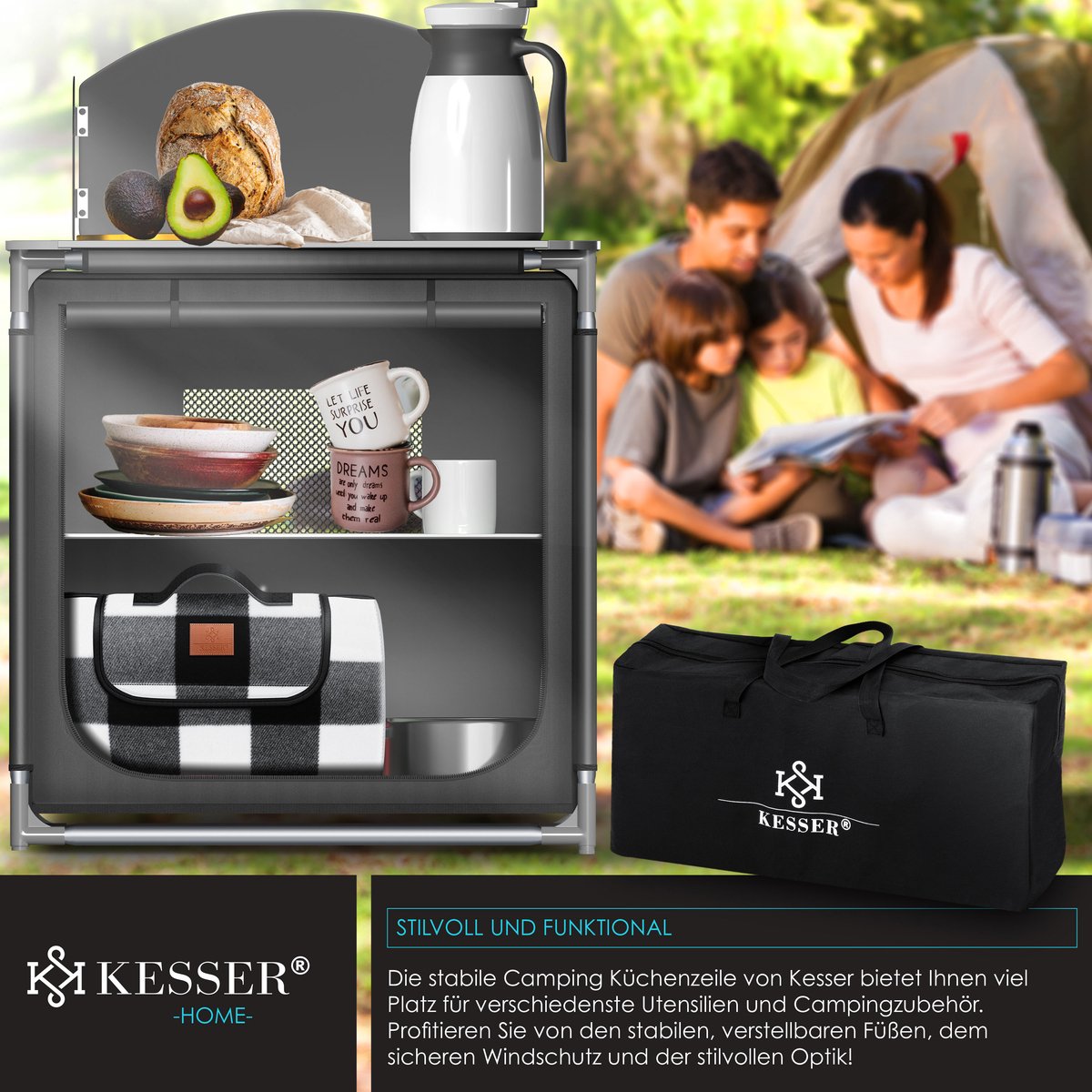 KESSER® Campingkeuken Opvouwbaar - Kampeerkeuken - Grijs