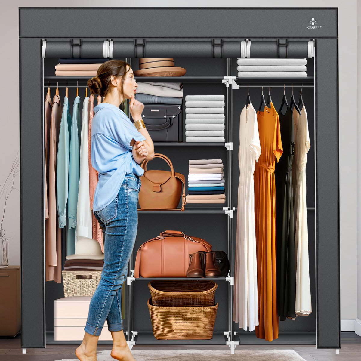 KESSER® Kledingkast - Opvouwbaar - 150x45x175cm - Antraciet