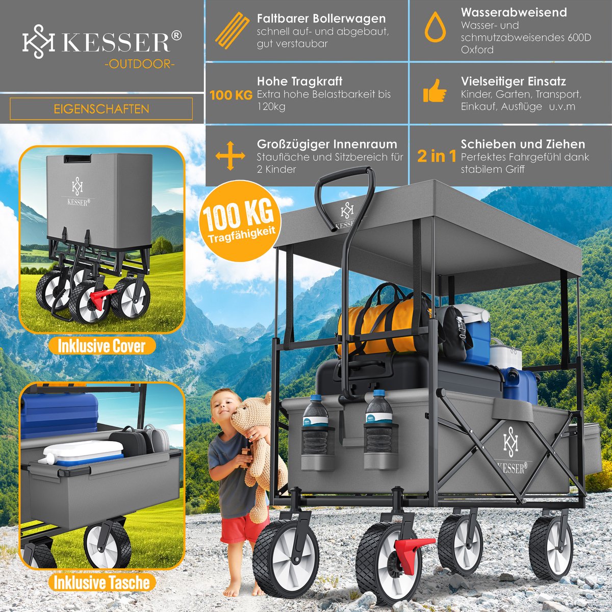 KESSER® Bolderkar - Opvouwbaar - Bolderwagen - Grijs