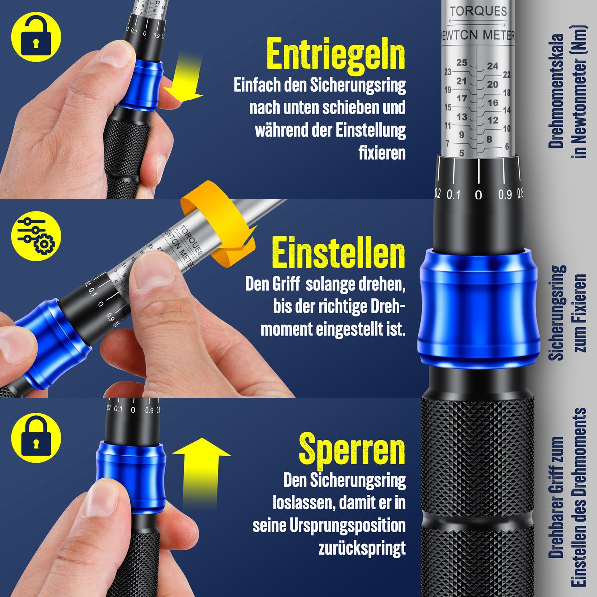 MASKO® Momentsleutel - Gereedschapset - Ratelset 5-25Nm - Blauw