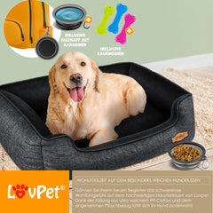 LovPet® Hondenbed Hondenkussen Hondenmand Chiller, Incl. Kom + 3X Kauwbotten, Hondenbankkussen voor Kleine, Middelgrote & Grote Honden, Hoes Afneembaar en Wasbaar - M (70 x 55 x 21 cm), Antraciet