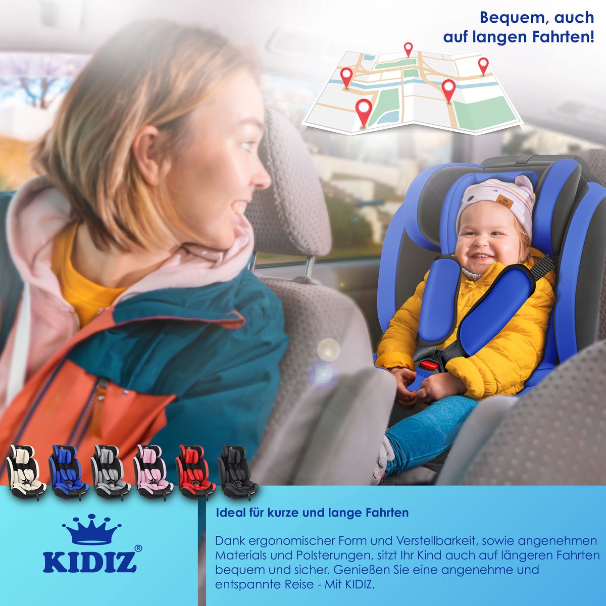 KIDIZ® Autostoeltje - 5-punts veiligheidsgordel - Blauw