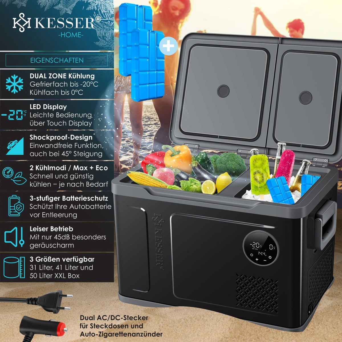 KESSER® Elektrische Koelbox - Compressor - tot -20°C - 31L - Zwart