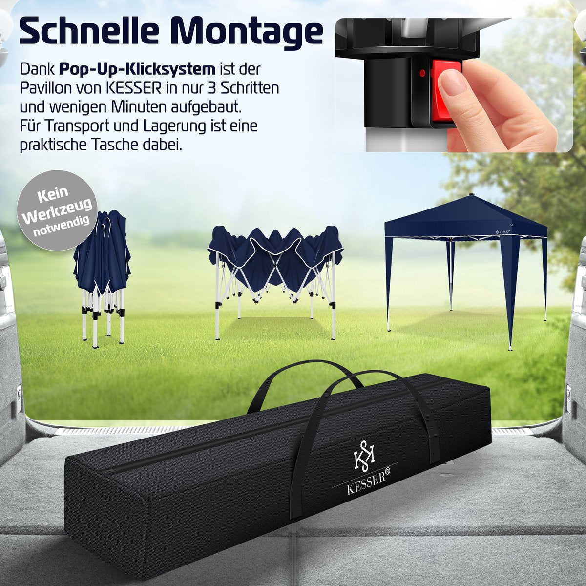 KESSER® Paviljoen 3x3m Tuinpaviljoen weerbestendig & Opvouwbaar met LED-verlichting op zonne-energie & UV-bescherming Inclusief transporttas & Afstandsbediening