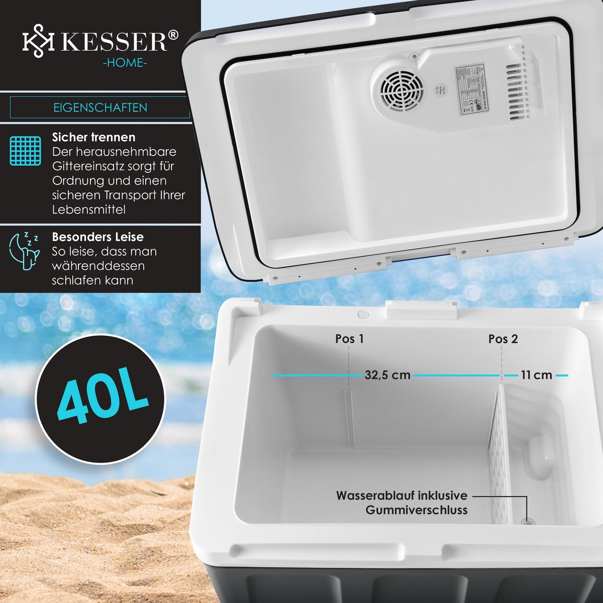 KESSER® Thermo-Elektrische Koelbox – 40L – 12V/230V – Antraciet