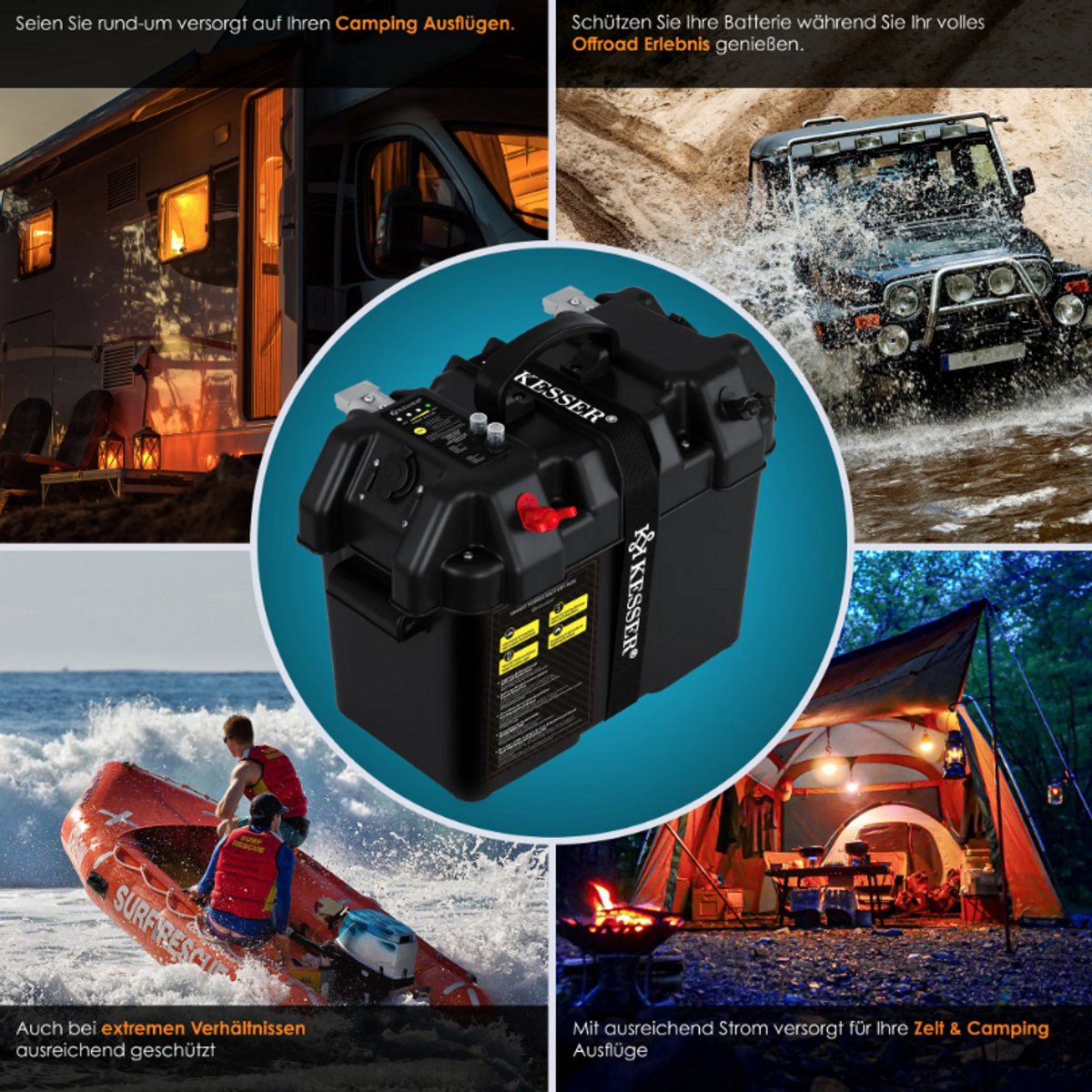 KESSER® Accubox voor bootmotor - Elektromotor - Zwart