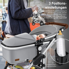 Kinderwagen 3 in 1 - Buggy - Wandelwagen - Kinderbuggy - Grijs - KESSER® •