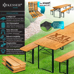 KESSER® 1x Biertafel met 2x banken opvouwbaar - biertafelset (220 x 50 x 77cm) 2x bierbanken 1x biertafel - 3-delige biertentset feesttent set inclusief 12 delige vloerbeschermer set - Bruin