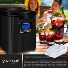 KESSER® Ijsblokjesmaker - Ijsblokjesmachine -12kg/24 uur - RVS - Zwart •