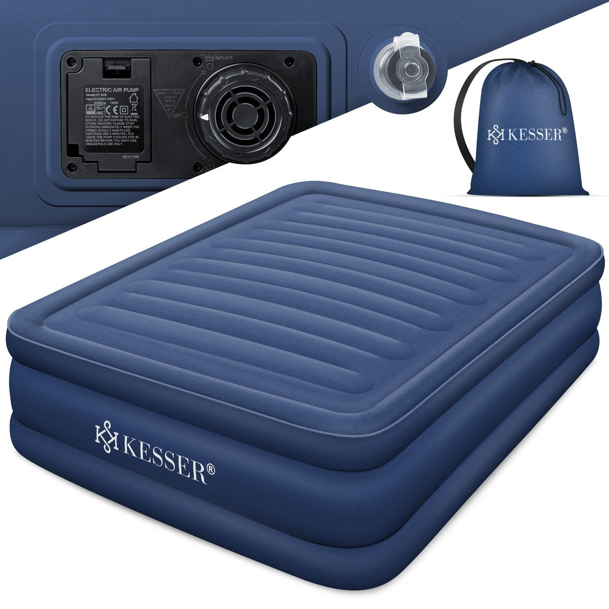 Luchtbed - 2 Persoons - Luchtmatras met pomp - Opblaasbed - Blauw - KESSER®