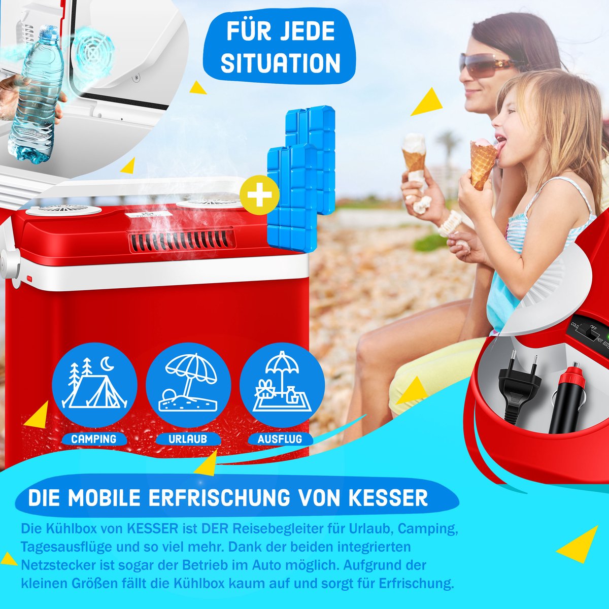 Koelbox Elektrisch – 12V en 230 volt - Coolbox - Frigobox - 32L – Rood