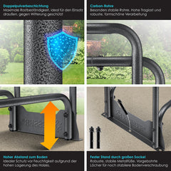 KESSER® Houtopslag voor Buiten - Metaal Houtrek 200kg Haardhout Opslag - Brandhout Rek met Stalen Frame + Afdekking & Handschoenen, Waterdichte Brandhoutrek Haardhoutrek - 260x36x117cm