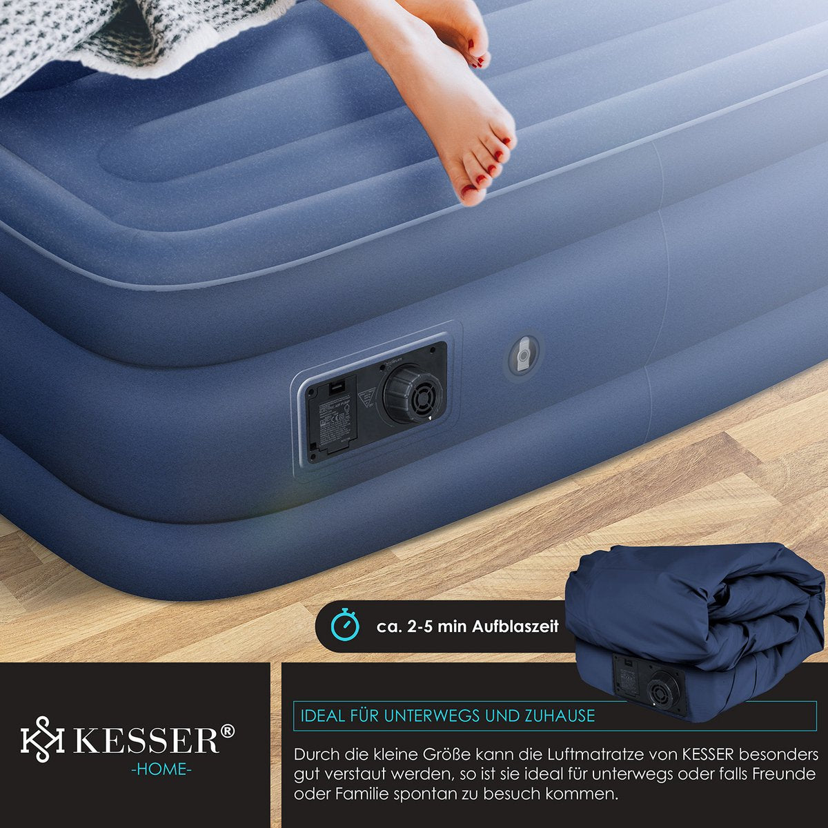 KESSER® Luchtbed - Opblaasbaar Matras - Elektrische Pomp - Blauw •