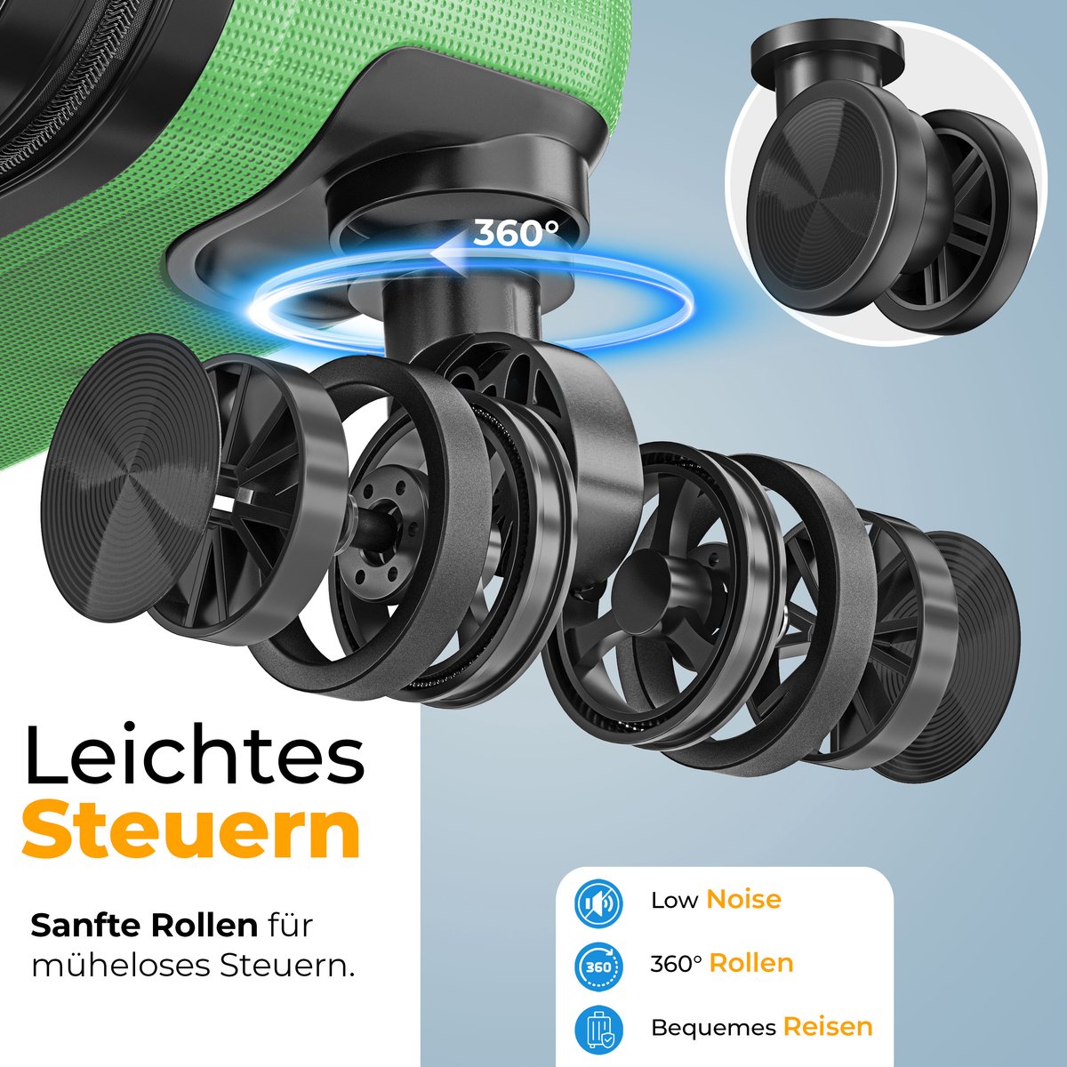 KESSER® Reiskofferset - 3-delig - ABS- Kofferset - Groen
