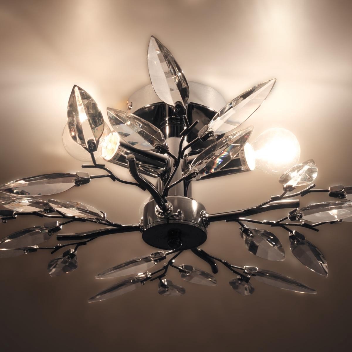 Jago - Plafondlamp met Bladerdesign - Plafonnière - Ø45cm - Chroom - Voor Woonkamer/SlaapkamerEetkamer of Keuken - Zilver