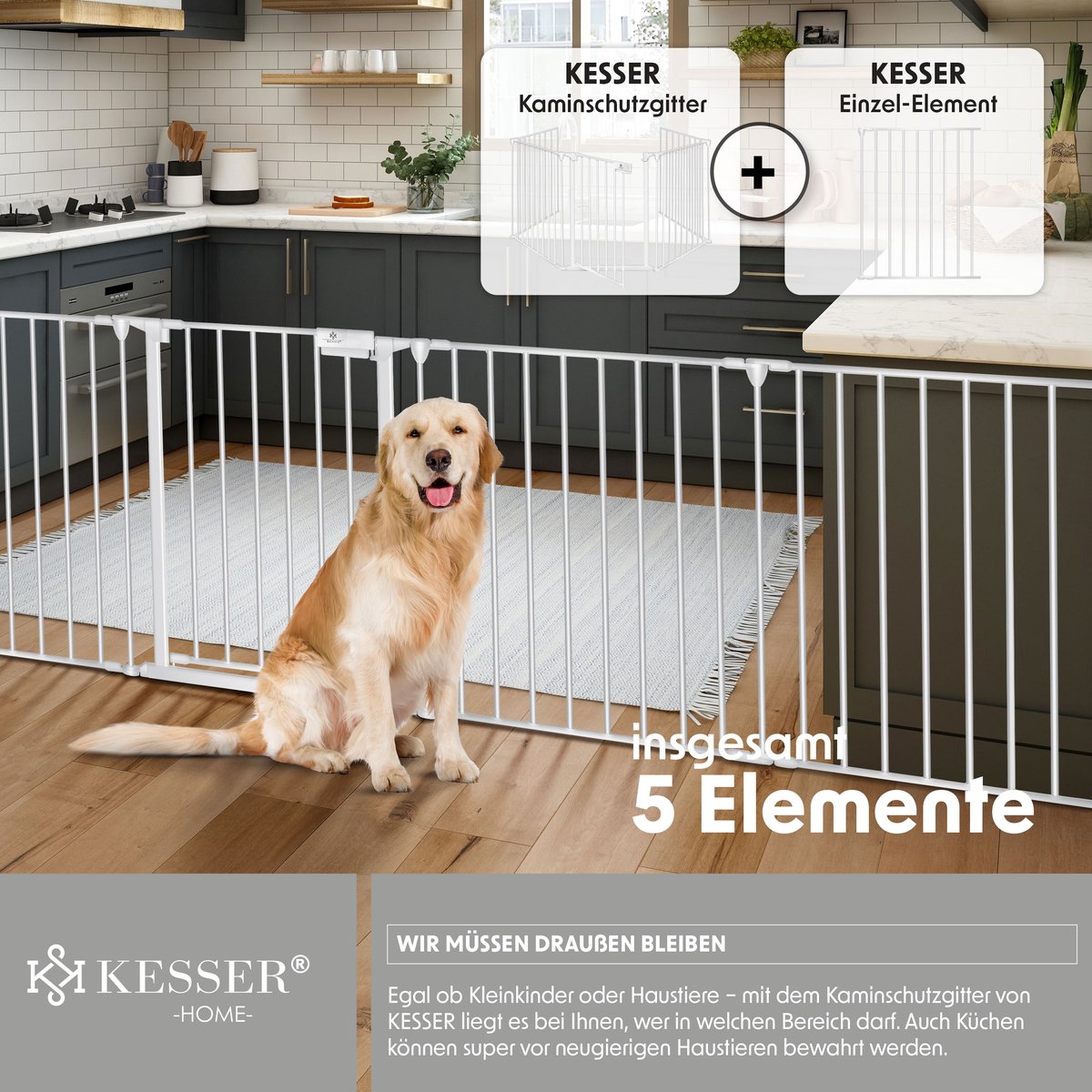 KESSER® Veiligheidshekje voor Kinderen - Openhaard hek - Beschermrooster met Deur Metalen Kachelbeschermer Box Crash Barrier Dierenhek Deurbeschermer voor Kinderveiligheid - Wit - 300 cm lengte
