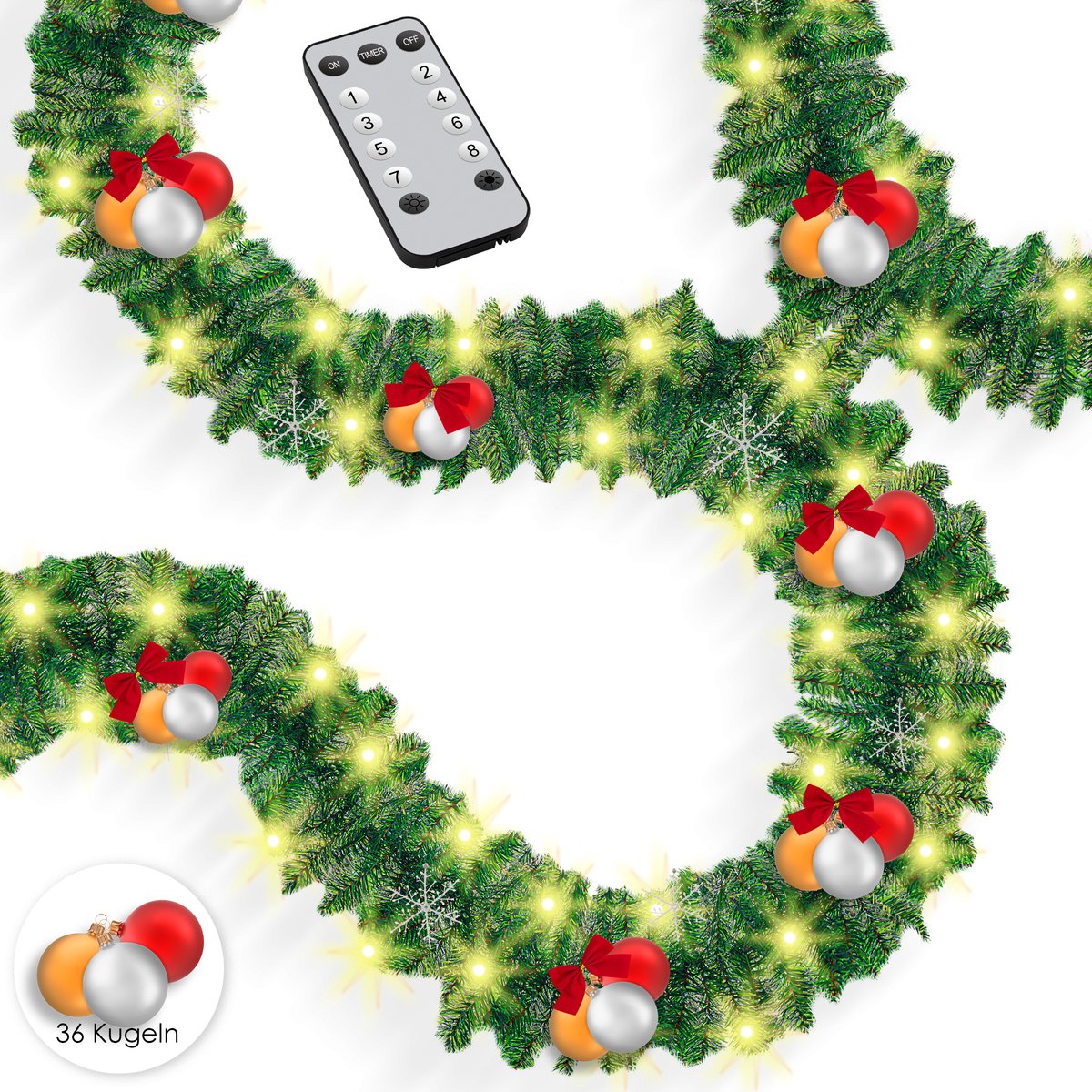 KESSER® Kerstslinger | Guirlande met 100 LED's warmwit Lampjes - Kerstversiering, Kerstguirlande LED verlichting voor Kerstboom en Binnen & Buiten, Kerstverlichting Slinger voor Kerstmis - Groen, 5M / 100 LEDs met afstandsbediening