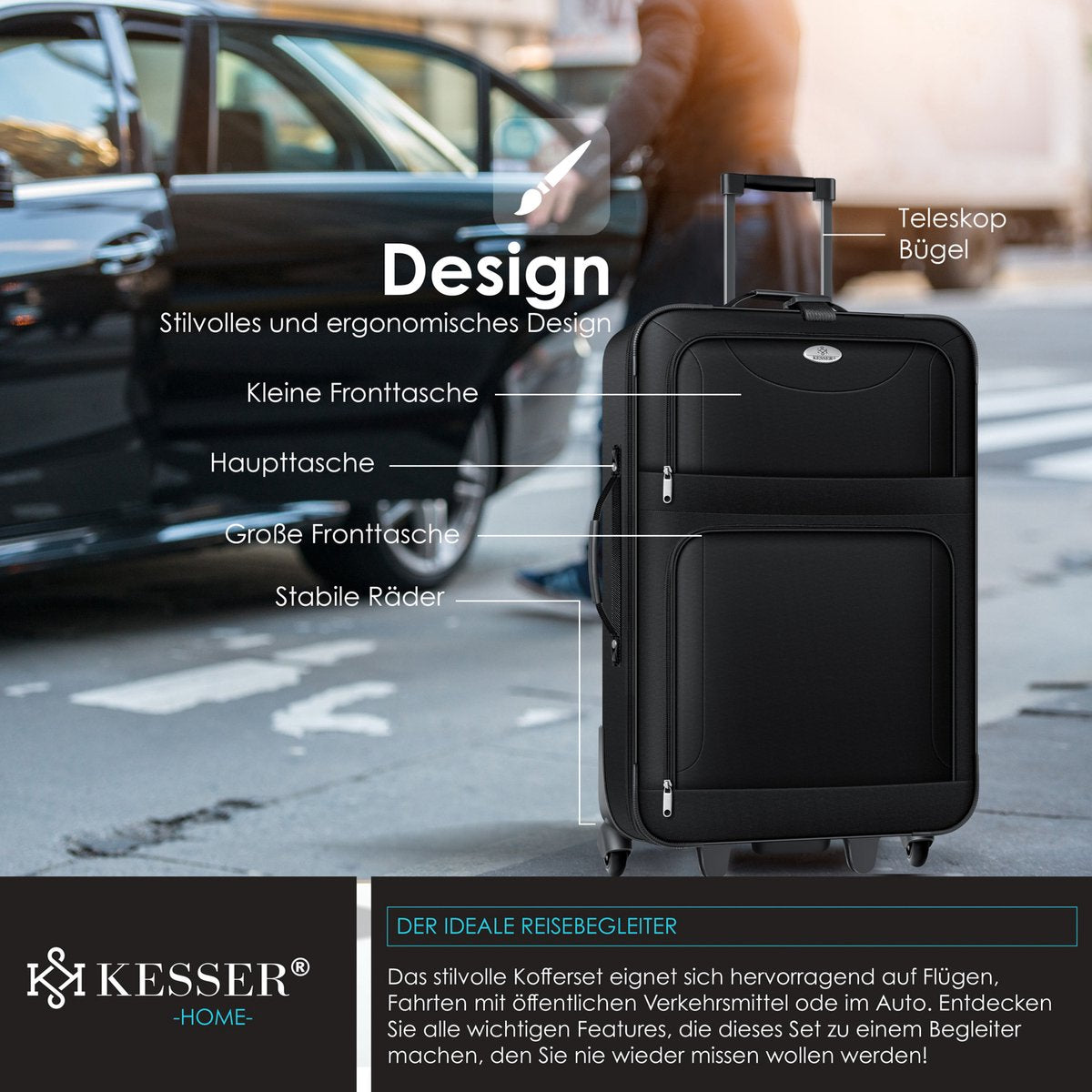 KESSER® Reiskofferset - 4-delig - Trolley - Kofferset - Zwart