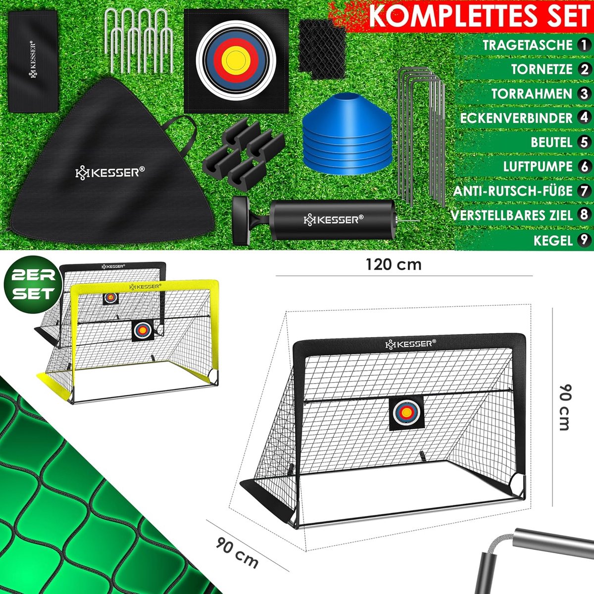 KESSER® Voetbaldoel voor kinderen - Pop-up - set van 2 - Zwart / Geel
