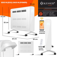 Elektrische Kachel - Heater - Convectorkachel met thermostaat - 2400W - Wit - KESSER®