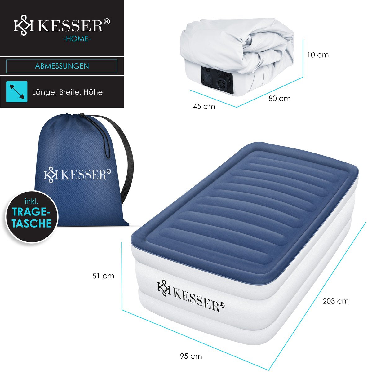 KESSER® Luchtbed - Opblaasbaar Matras - Elektrische Pomp - Wit •