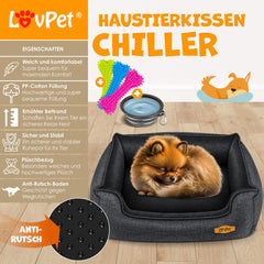 LovPet® Hondenbed Hondenkussen Hondenmand Chiller, Incl. Kom + 3X Kauwbotten, Hondenbankkussen voor Kleine, Middelgrote & Grote Honden, Hoes Afneembaar en Wasbaar - M (70 x 55 x 21 cm), Antraciet