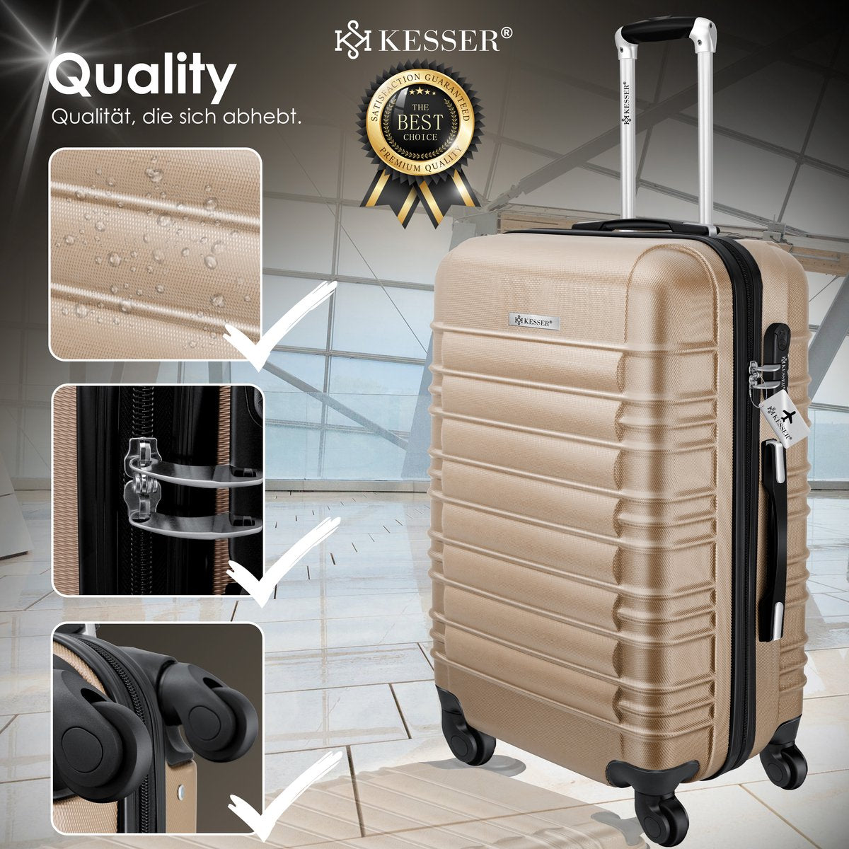 KESSER® Reiskofferset - 4-delig - ABS- Kofferset - Champagne