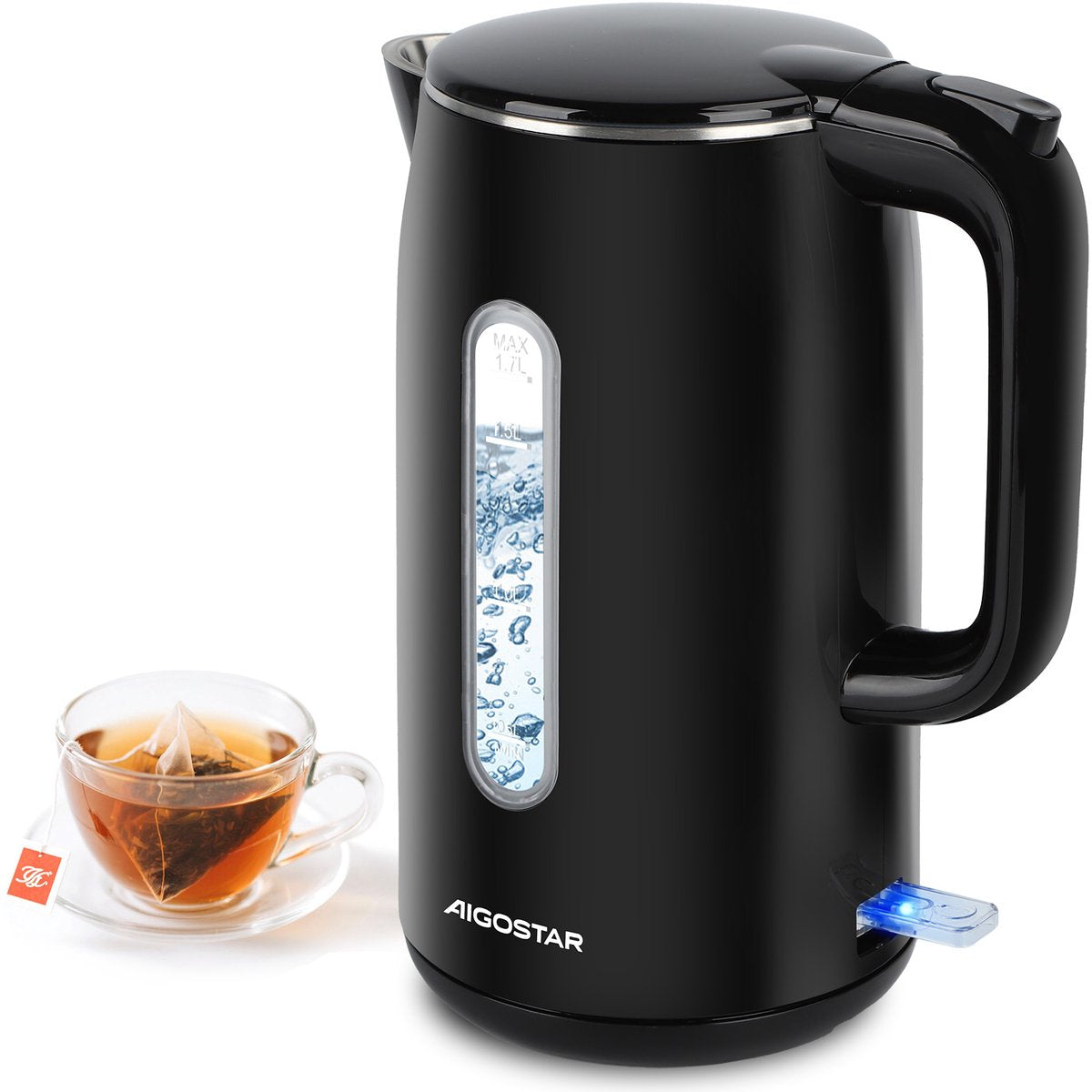 Aigostar Waterkoker Dubbelwandig - 1,7L - Retro - 2200W - Zwart •