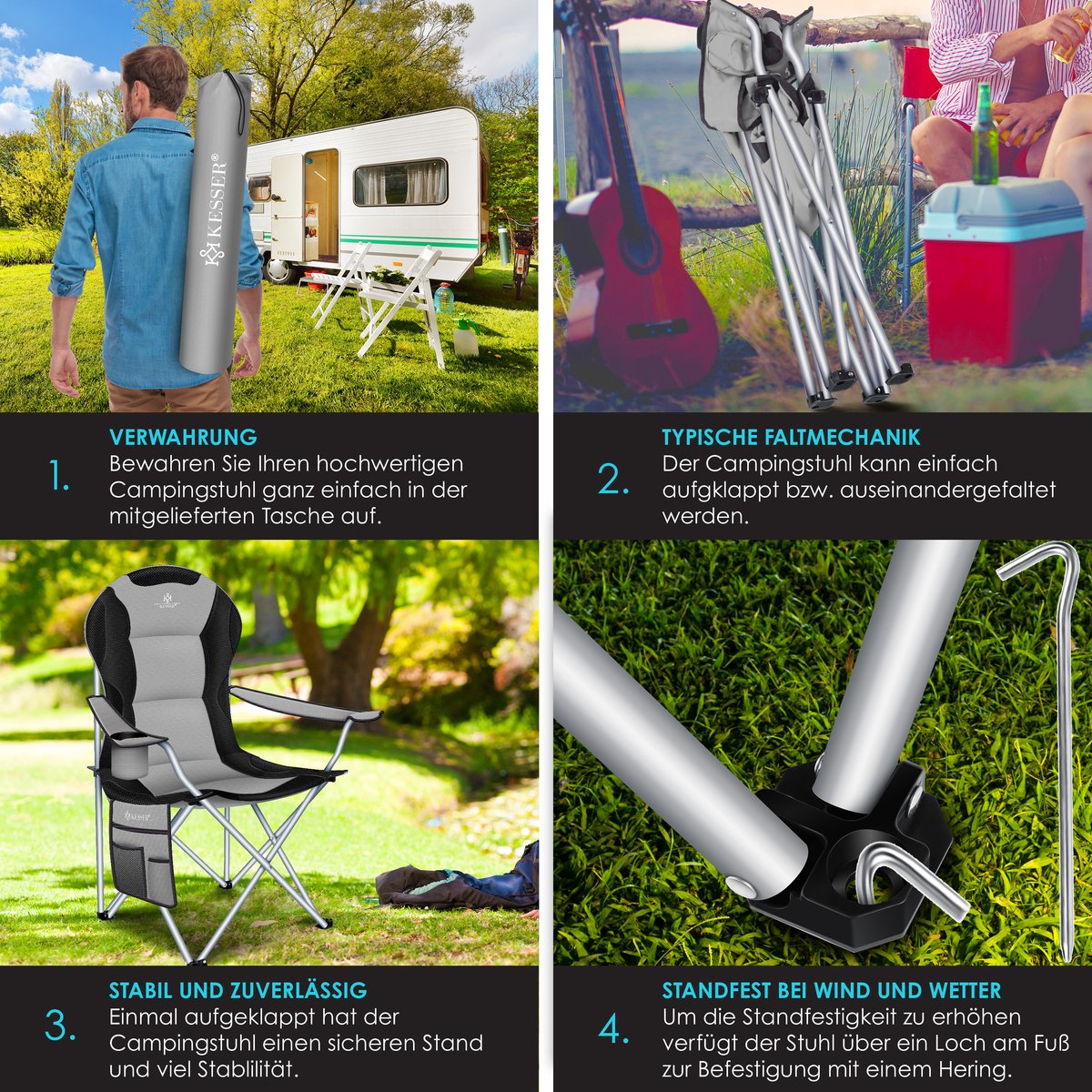 KESSER® Campingstoel - Visstoel - Vouwstoel - Grijs