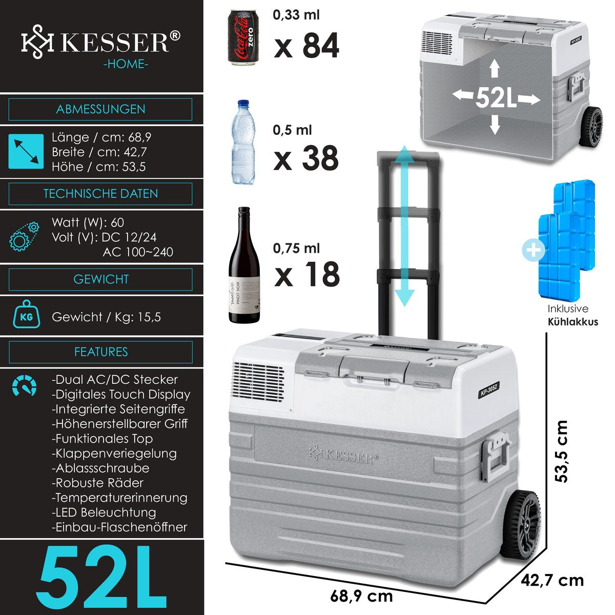 Compressor Koelbox elektrisch - Coolbox - Frigobox - 52L - Grijs