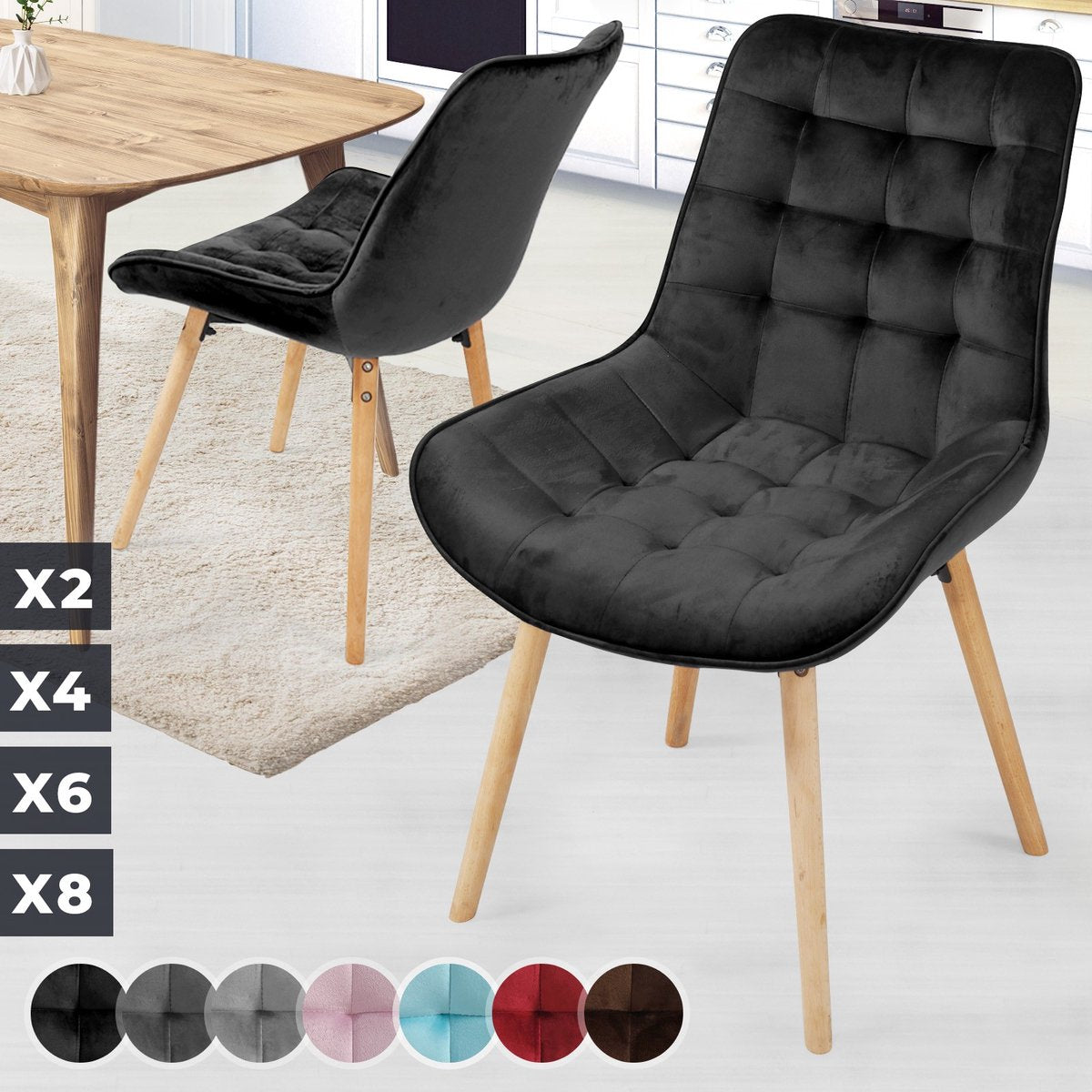 Eetkamerstoelen - Set van 2 - Fluweel - Zwart - MIADOMODO®