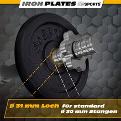 Halterschijven - Halter gewichten - 30 mm - 27,5 kg - Gietijzer - ScSPORTS®